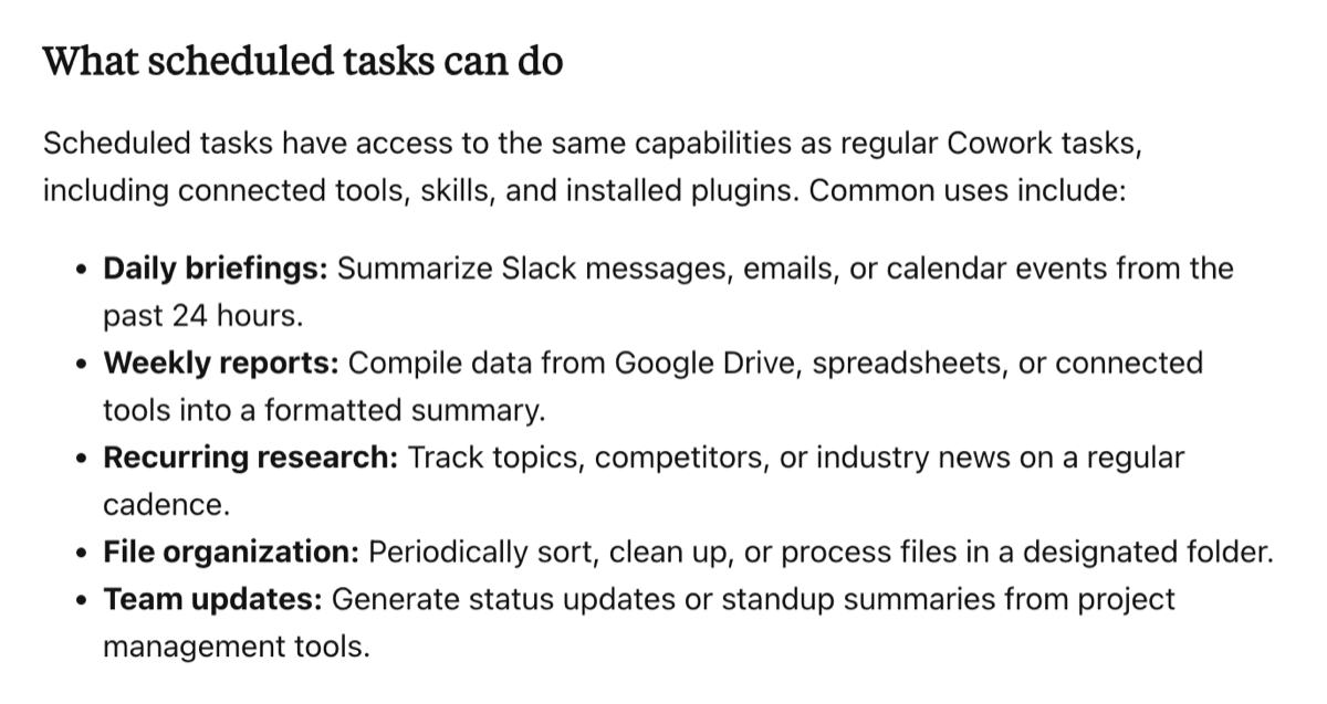 스케줄 작업 용도 - 브리핑, 리포트, 리서치, 파일 정리
